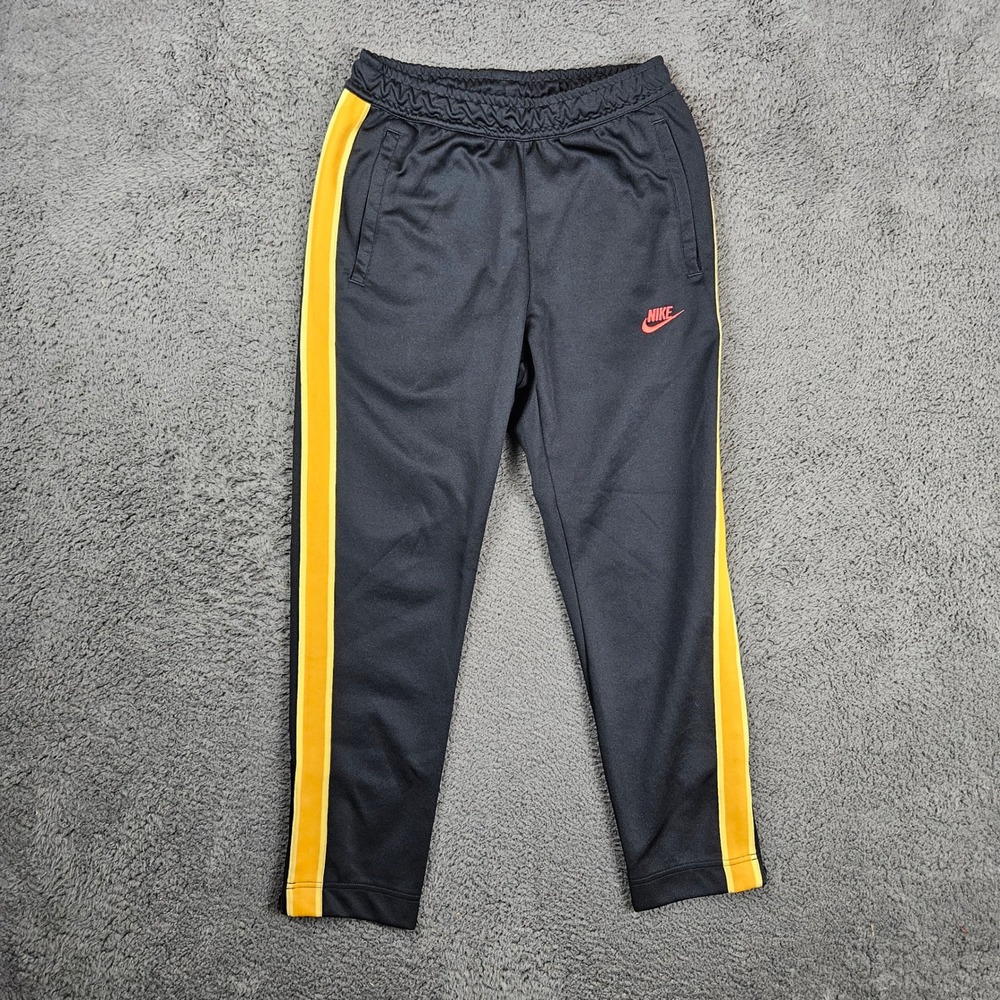 Nike Mens Track Pants Black Yellow Side Stripe Embroidered Logo CK0147-010 Small